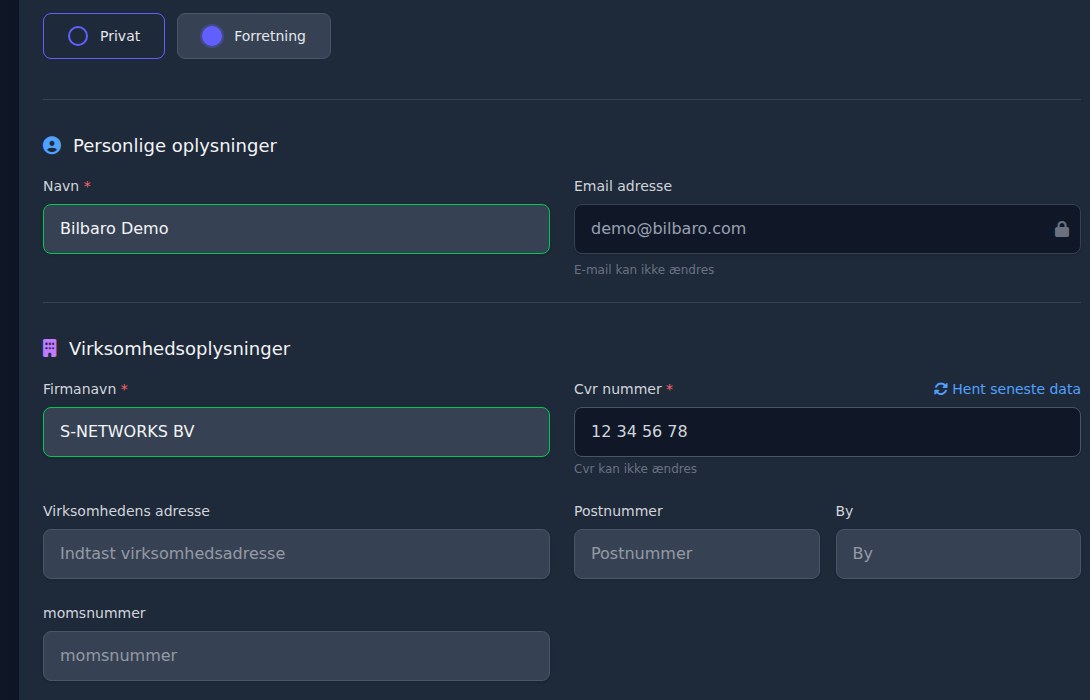 Bilbaro flow screenshot: Min profil Overblik