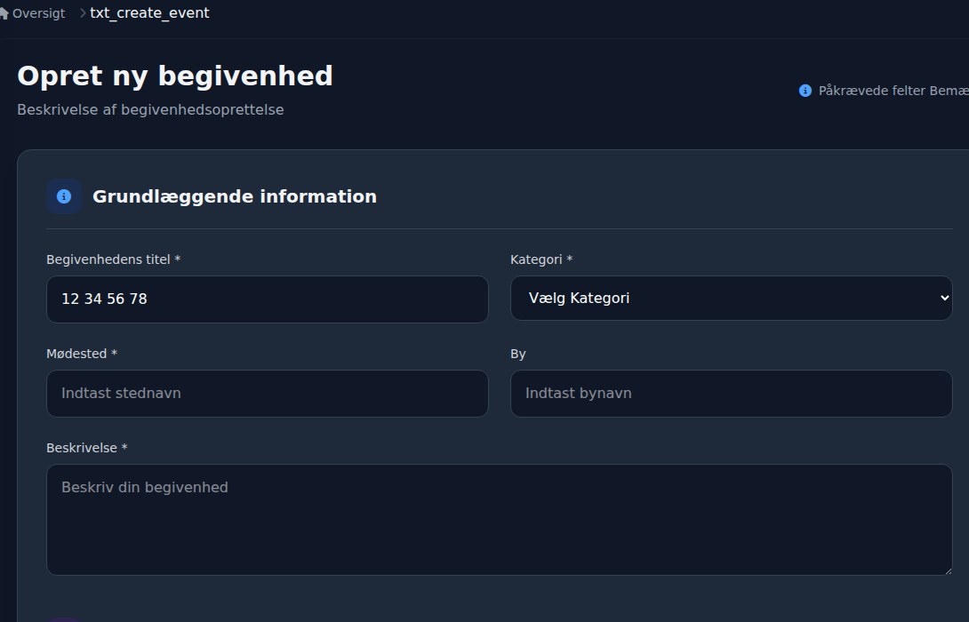 Bilbaro flow screenshot: Opret begivenhed Top