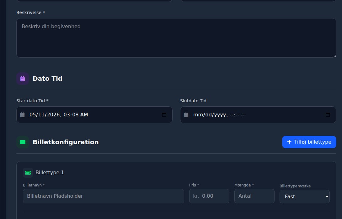 Bilbaro flow screenshot: Opret begivenhed Overblik