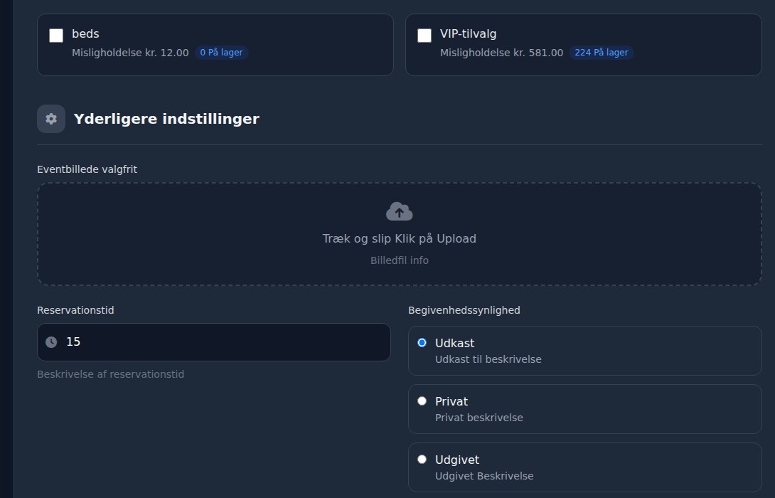 Bilbaro flow screenshot: Opret begivenhed Detaljer