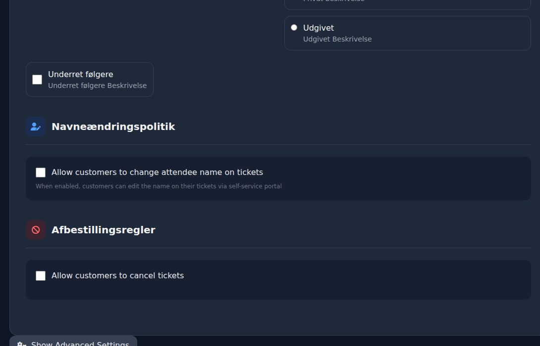 Bilbaro flow screenshot: Opret begivenhed Bund