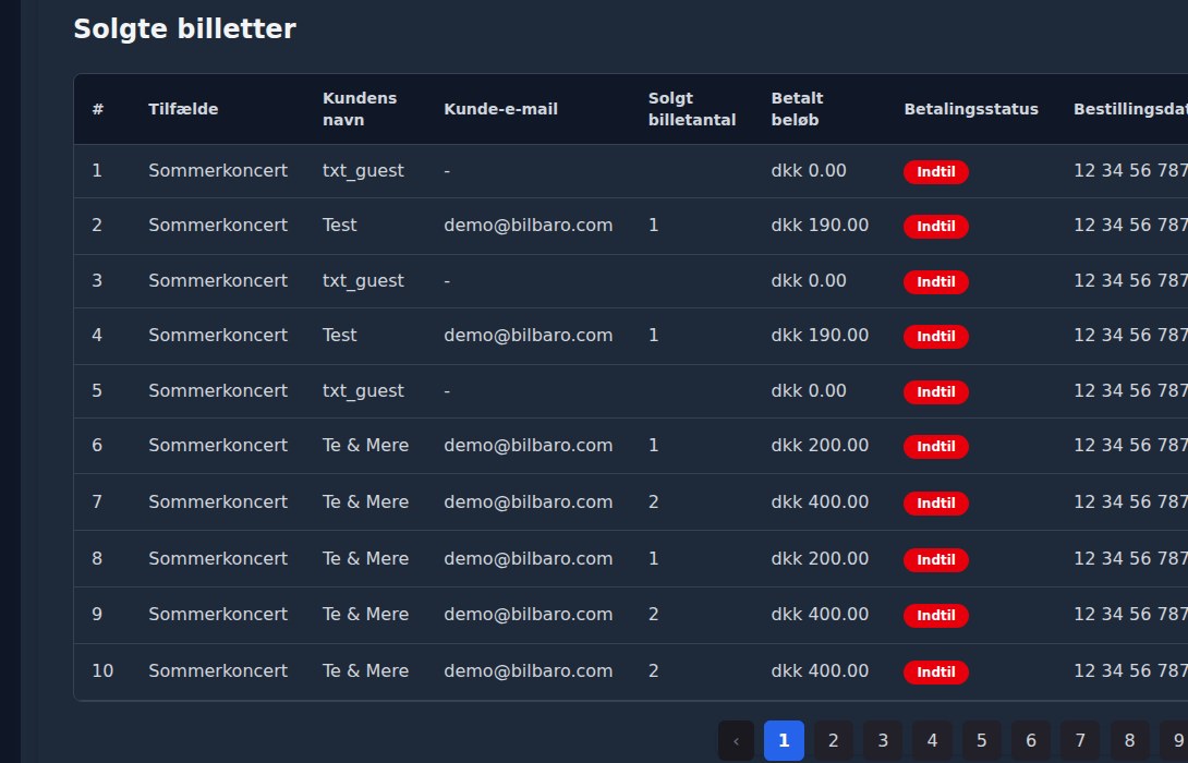 Bilbaro flow screenshot: Billetter solgt Midt