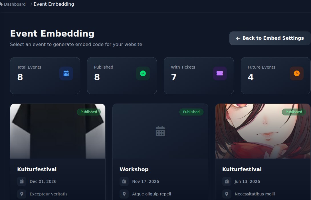 Bilbaro flow screenshot: Embed eventliste Top