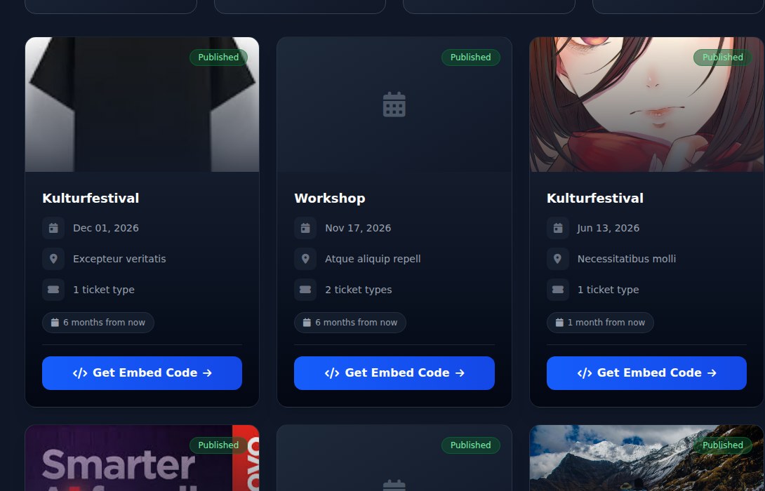 Bilbaro flow screenshot: Embed eventliste Overblik
