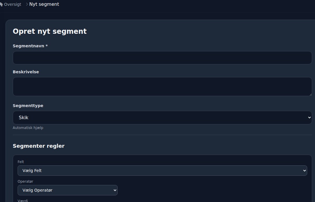 Bilbaro flow screenshot: Opret segment Top