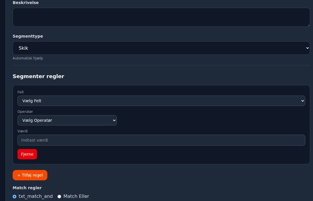 Bilbaro flow screenshot: Opret segment Bund