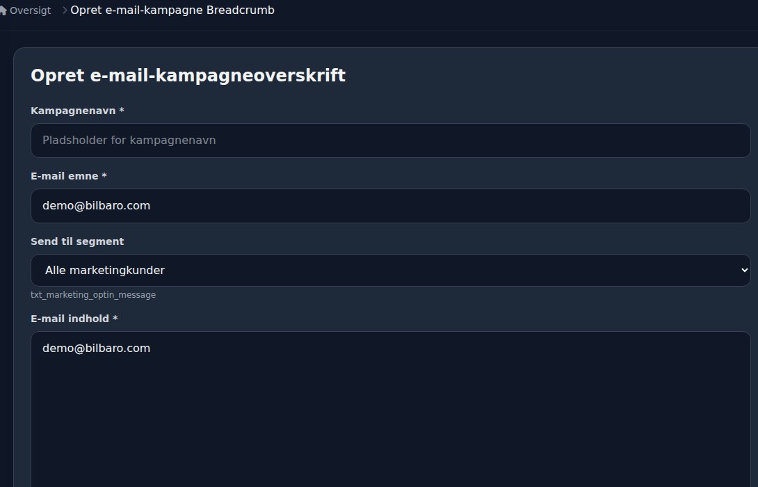 Bilbaro flow screenshot: Opret e-mailkampagne Top