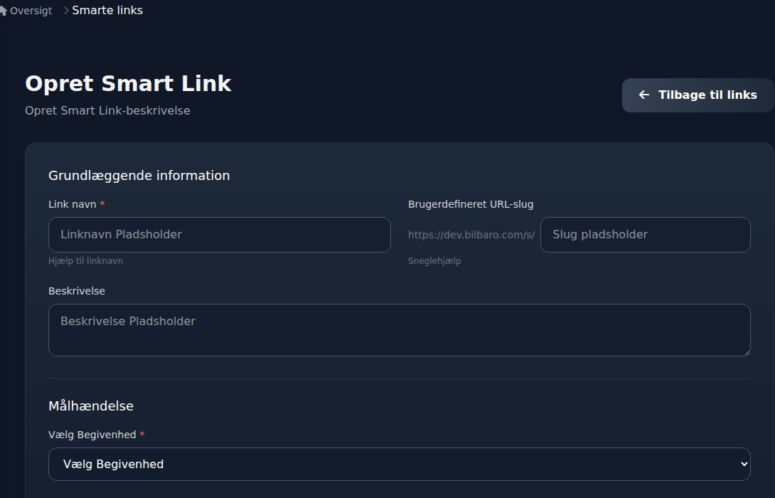 Bilbaro flow screenshot: Opret smart link Top