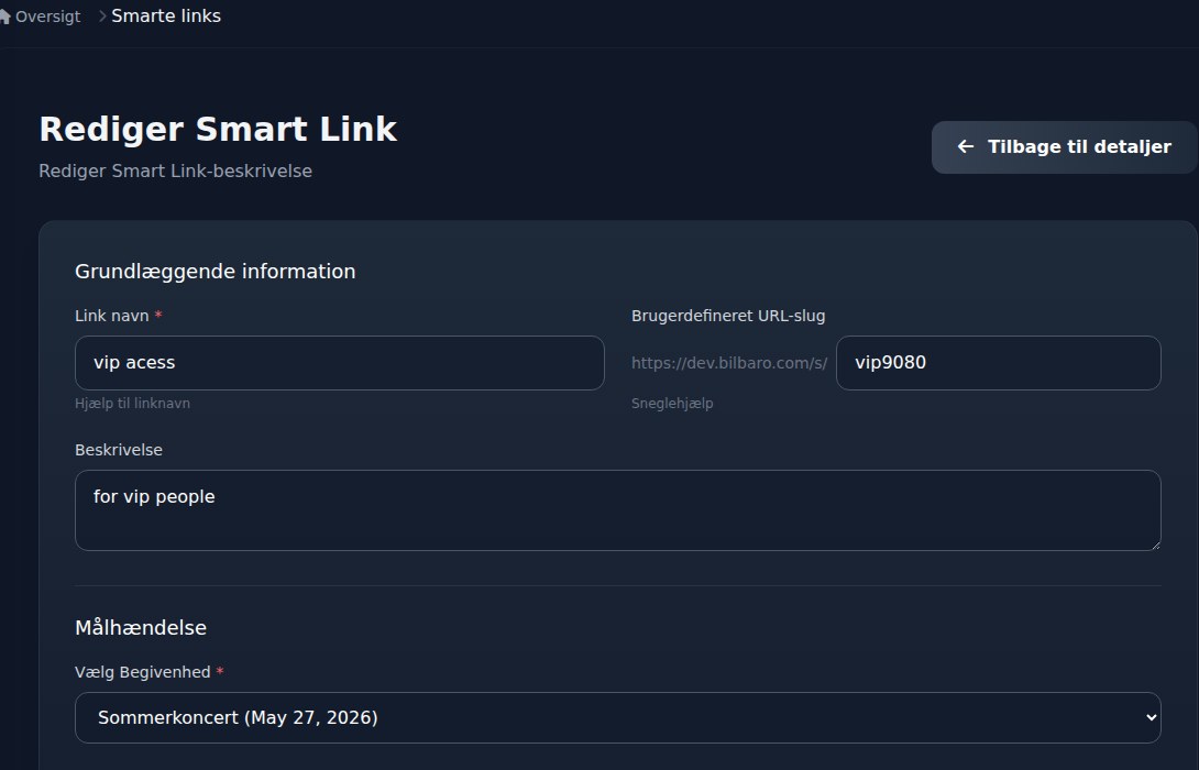 Bilbaro flow screenshot: Rediger smart link Top
