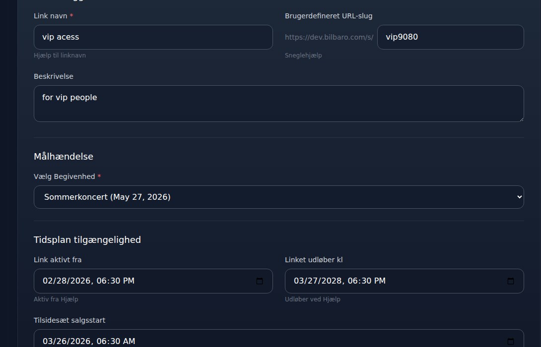 Bilbaro flow screenshot: Rediger smart link Overblik