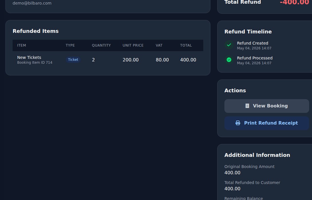 Bilbaro flow screenshot: Refundering detaljer Bund