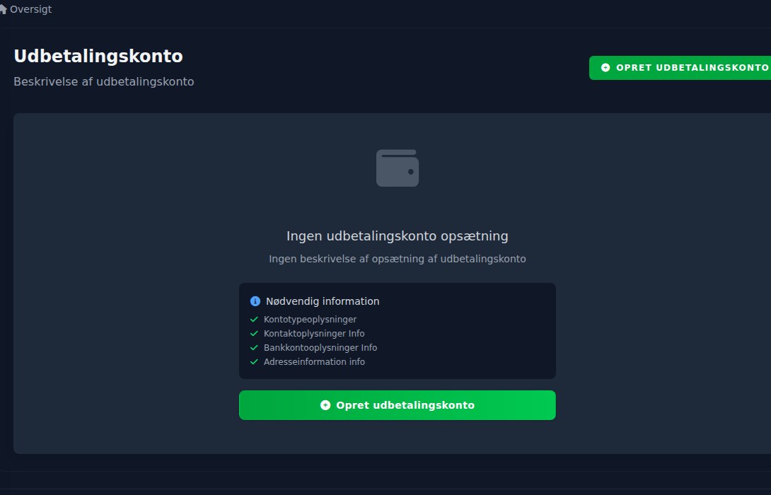 Bilbaro flow screenshot: Udbetalingskonto Top