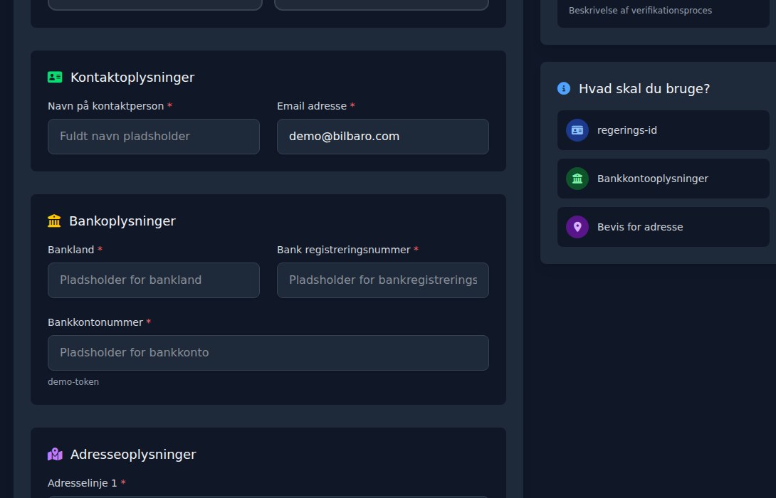 Bilbaro flow screenshot: Opret udbetalingskonto Midt