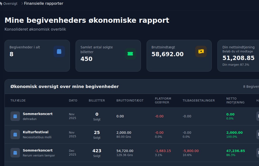 Bilbaro flow screenshot: Finansielle rapporter Top