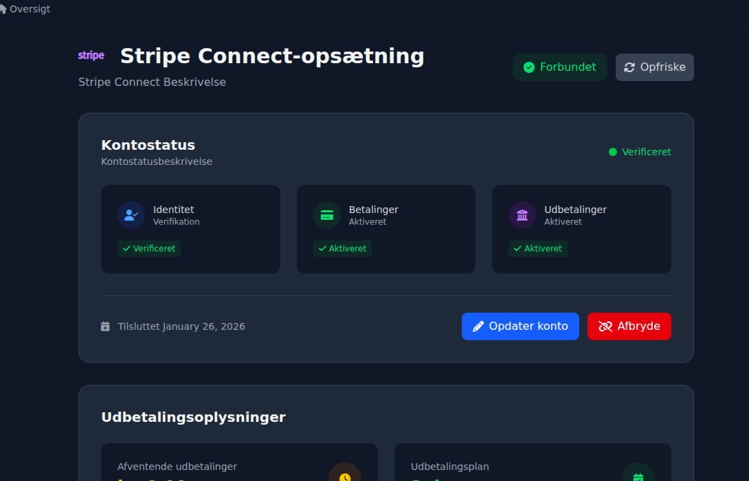 Bilbaro flow screenshot: Stripe Connect Top