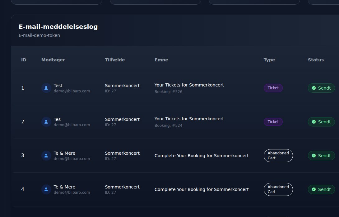 Bilbaro flow screenshot: E-mail logs Midt