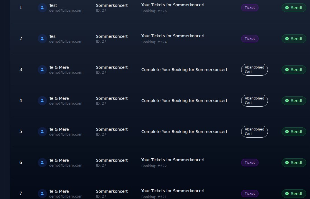 Bilbaro flow screenshot: E-mail logs Bund