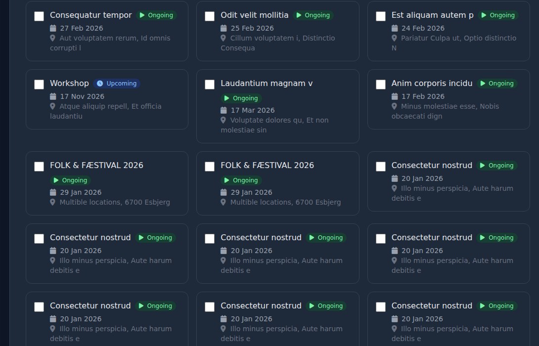 Bilbaro flow screenshot: Tildel ambassadør-events Overblik