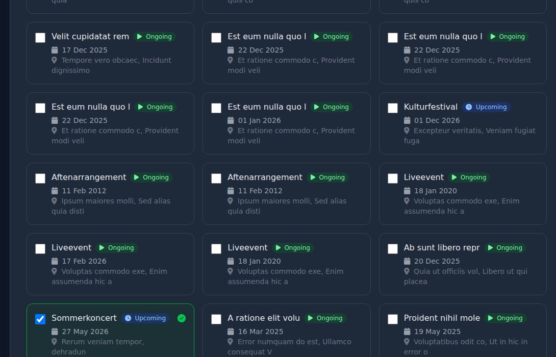 Bilbaro flow screenshot: Tildel ambassadør-events Detaljer