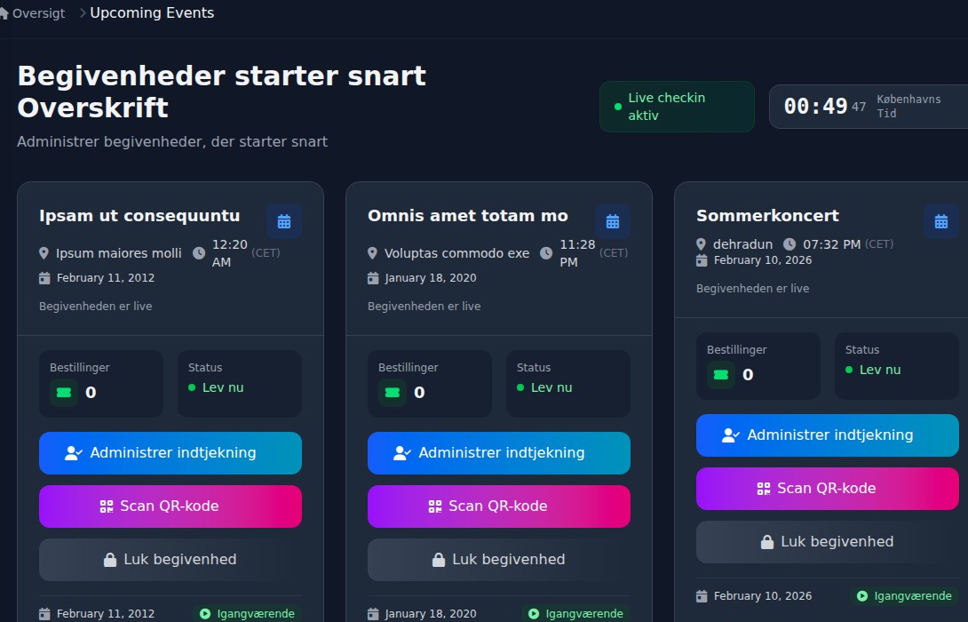Bilbaro dashboard: Event check-in