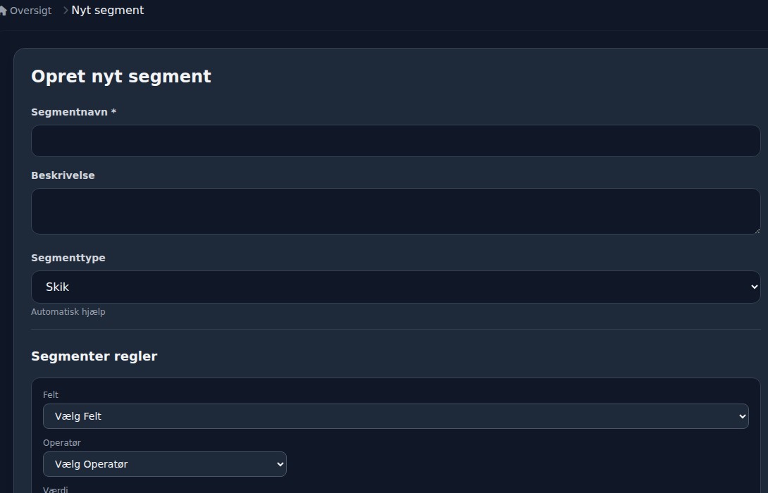 Bilbaro dashboard: Opret segment