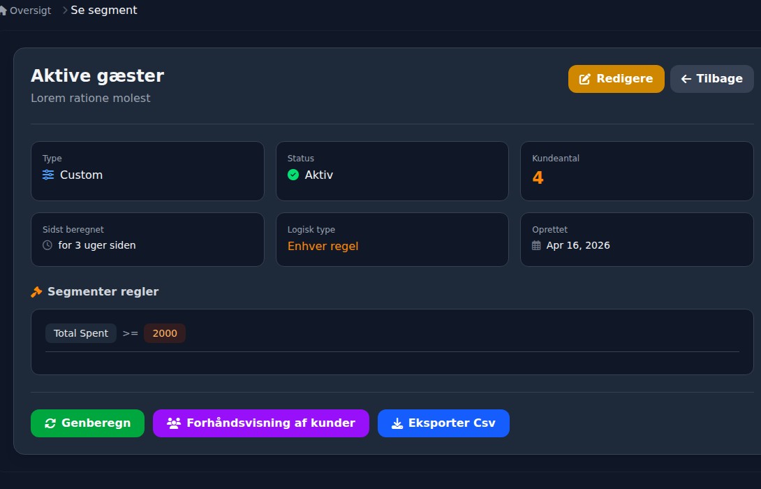 Bilbaro dashboard: Segment detaljer